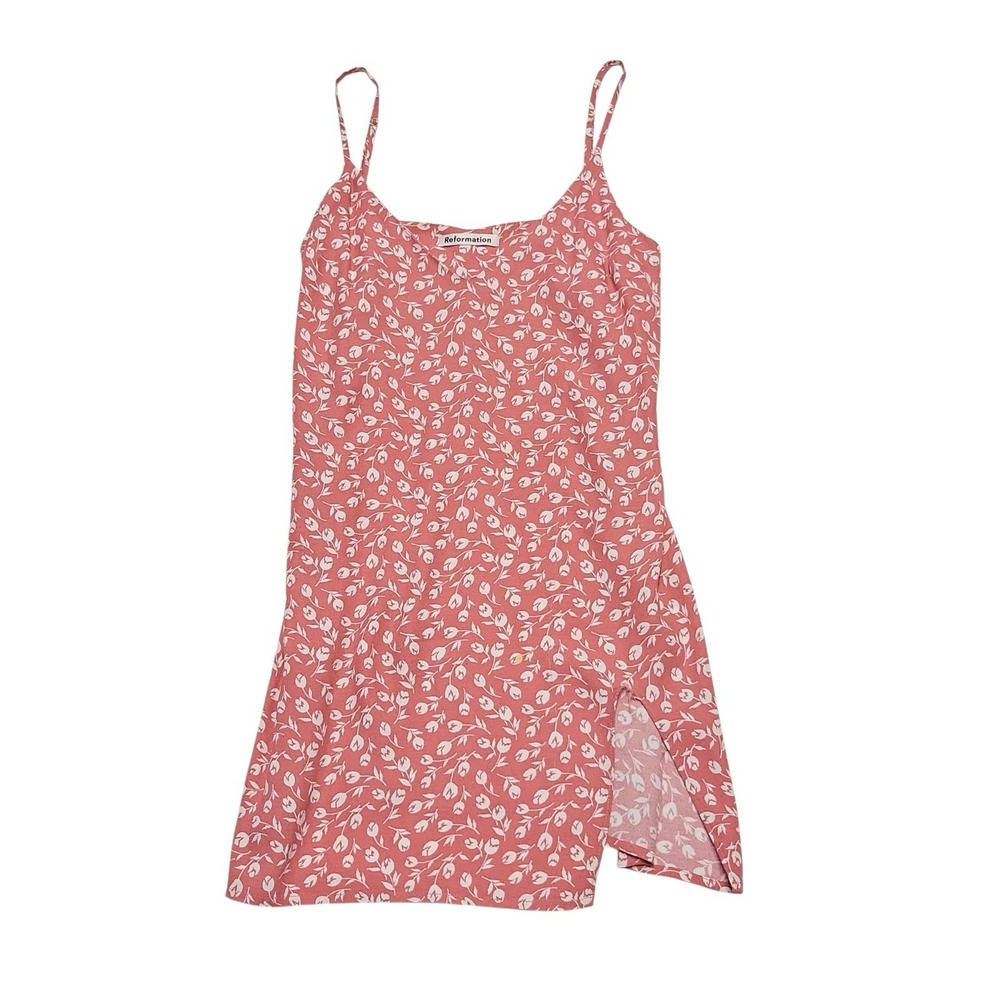 REFORMATION Marlowe pink white floral print high slit mini slip dress Size Small